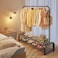 Metal Garment Racks Heavy Duty Indoor Bedroom Cool Clothing Hanger with Top Rod and Lower Storage Shelf(black s2)