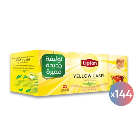 شاي ليبتون العلامة الصفراء - 25 باكيت * 144 علبة
