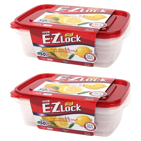 Lock &amp; LockEZ Lock Easy Plastic Rectangular Food Container HLE6804 Clear/Red 2.7L 2PCS