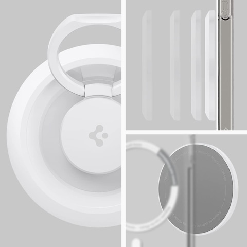 Spigen O-Mag Ring (MagFit) Magnetic Phone Holder Grip and KickStand compatible with MagSafe for iPhone 14 Pro Max, 14 Pro, 14 Plus, 14, 13 and 12 Series - White