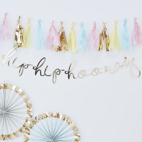 Ginger Ray Pick and Mix Bunting Hip Hip Hooray- 1.5 Meter Length- Gold