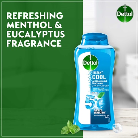 Dettol Instant Cool Antibacterial Bodywash and Shower Gel, Menthol &amp; Euclayptus, 250ml