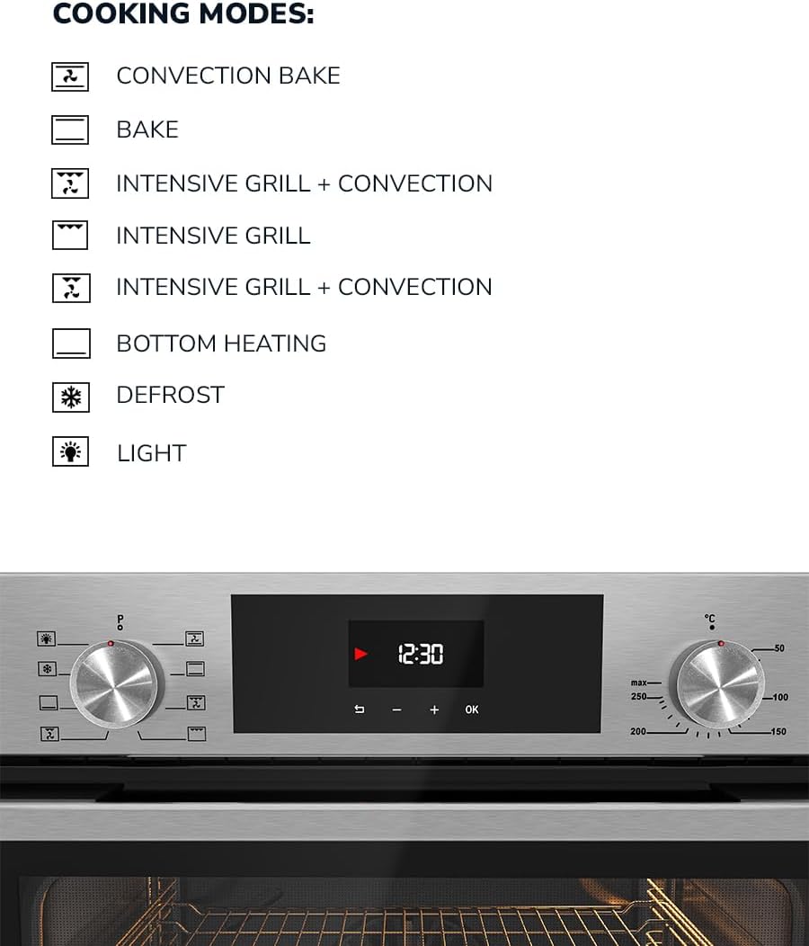 MILLEN MEO 6002 IX 73L Electric Oven - Energy Class A, 8 Cooking Modes, 60 cm, SCHOTT Double Glass Door, Glass finish, Mechanical and Touch Control with Timer, 3 Year Warranty