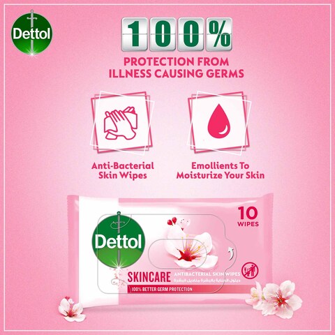 Dettol Skincare Antibacterial Wipes, 10 Pcs (Pack of 5)