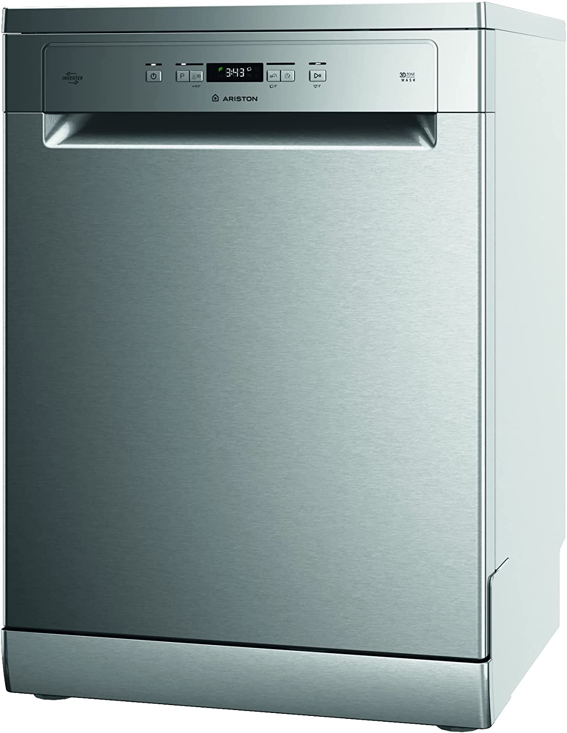 Ariston Dishwasher Freestanding, 14 Place Setting 9 Programs, Inverter Motor With Turbo Washing &amp; Static Dry Functions, 3D Zone Wash, Third Rack, Silent Dishwasher, Made In Poland, Inox, LFC3C33WFXUK