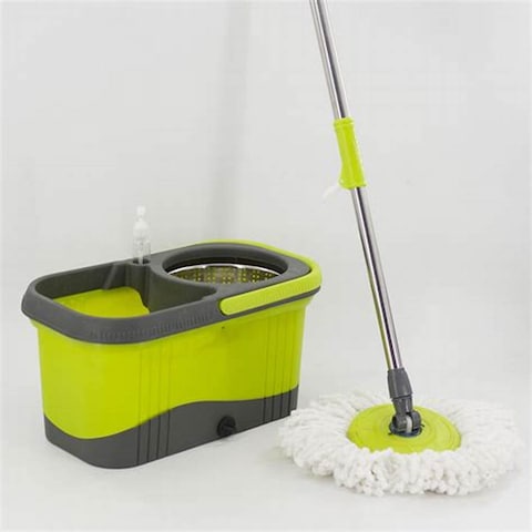 EasyWring RinseClean Microfiber Spin Mop & Bucket Floor Cleaning System, 360° Spin Mop with Bucket & Dual Mop Heads, green