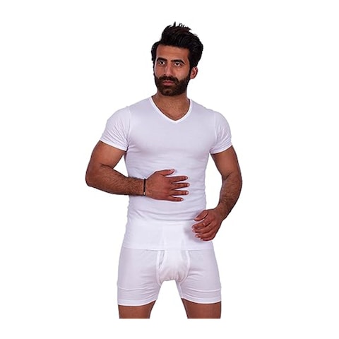 Jill Half-Sleeve Undershirt V-Neck - White - M1809-SZ3