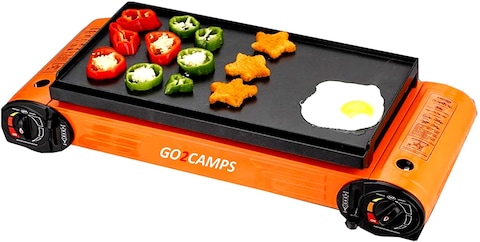 Go2Camps Korean BBQ Tray-Humburger Tray for Double Burner Camping Stove Top Barbeque Grill Pan Tray-Hotplate Pan Tray Black