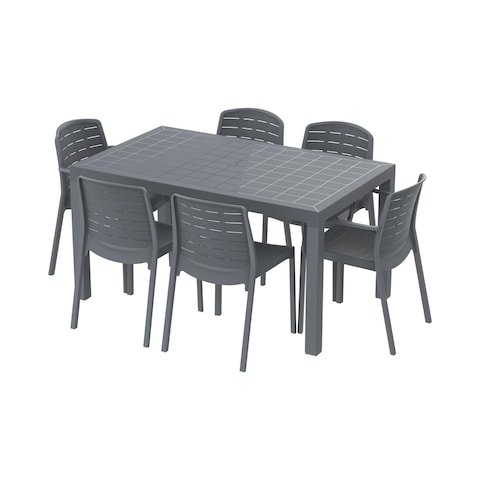 Buy Cosmoplast Cedargrain 6-Seater Dining Set Grey in UAE