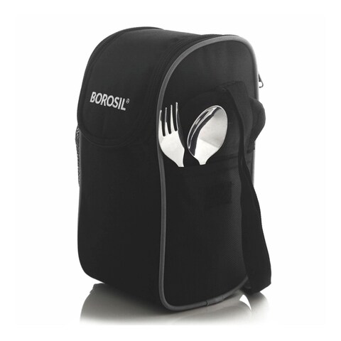 Borosil Hot-N-Fresh 3 Layer Stainless Steel Insulated Lunch Box Grey 350ml+420ml