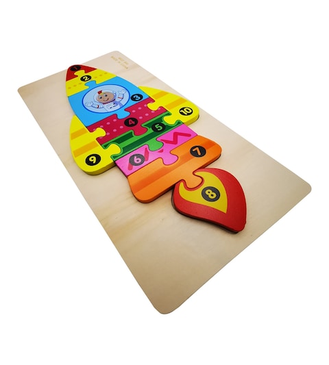 Early Learing Wooden 3D jigsaw puzzle for kids  with numbers in Rocket Shape with Bright Color