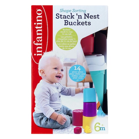 Infantino Stack&#39;n Nest Buckets Shape Sorting Toy 6+ Months 14 Pieces