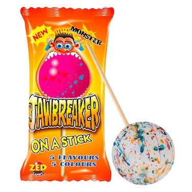 Zed Candy Jawbreaker On A Stick Monster 5 Flavours Lollipop 60g