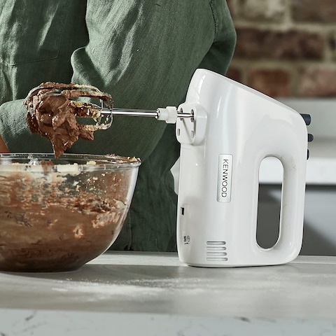 Kenwood Hand Mixer (Electric Whisk) 450W With 5 Speeds + Turbo Button, Twin Stainless Steel Kneader And Beater For Mixing, Whipping, Whisking, Kneading HMP30.A0WH, White