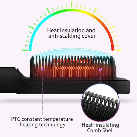 Generic Hair Straightener Brush, Ionic Hair Straightener And Curler 2 In 1, Anti-Scald Fast Heating Auto-Off Safe Straightening Comb For Women (Black)