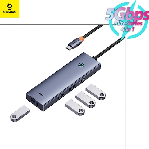 Baseus 4 In 1 Port USB C Hub To USB 3.0 Extension Compatible For MacBook Pro Air Samsung S22 Ultra Huawei Mate XS 2 P50 MateBook LG Chromebook iPad Pro Air 5 Dell XPS 15 Space Grey