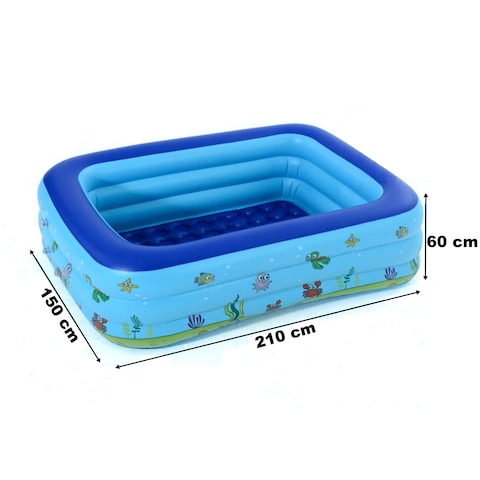 HEXAR&reg; Inflatable Swimming Pool Kiddie Pool Large Size Blow Up Swimming Pool for Family Adults Kids Toddler Giant Rectangle Lounge Blowup Pool for Indoor Outdoor Backyard Ground (210 X 150 X 60 CM)