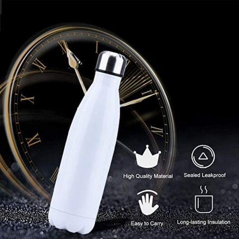 Rahalife Vacuum Insulated Stainless Steel Water Bottle, Sport Water Bottle Leak-Proof Double Wall Cola Shape Bottle, Keep Drinks Hot &amp; Cold - 500 ml, White/Black