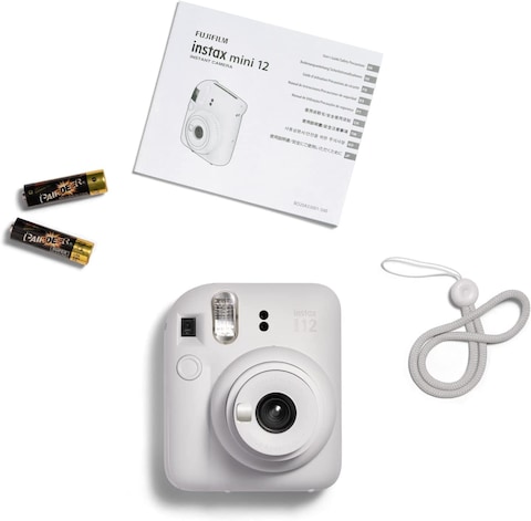 Fujifilm Instax Mini 12 Instant Film Camera, Auto Exposure With Built-In Selfie Lens, Clay White