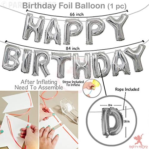 Party Propz Happy Birthday Balloons Decoration Kit 51 Pcs Set For Husband Kids Boys wife Balloons Decorations Items Combo, Helium Letters Foil Balloon Banner,Metallic Balloons,Golden Silver Black Deco