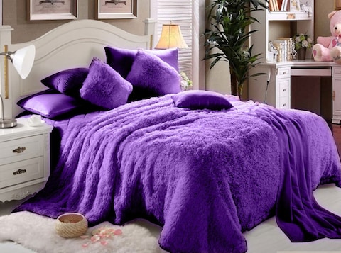 Comfy - Faux Luxe Fur 6pcs Comforter Set - Purple