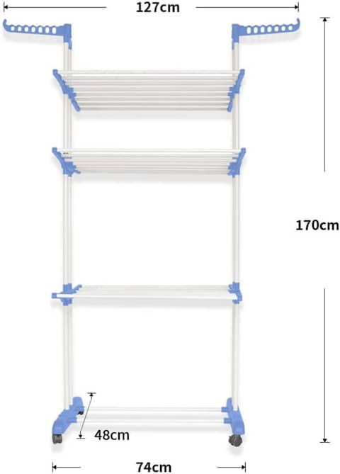 Multi Layer Clothes Organizer Drying Rack White/Blue 70 x48 x 168cm