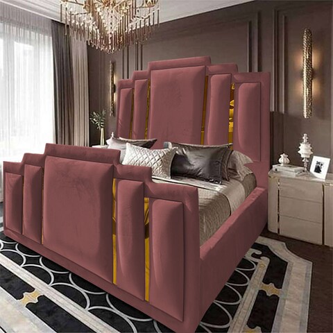 إن هاوس باريس هيكل سرير منجد بالمخمل - نفر - 200×120 سم - زهري غامق