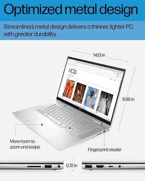 HP Envy x360 Convertible 15-inch Laptop, Intel Core i7-1260P Processor, Intel Iris Xe Graphics, 16GB RAM, 1TB SSD, Windows 11 Home (15-es2026nr, Natural Silver Aluminum)