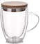 Lushh Double Walled Glass Coffee Cups with Handle and with Bamboo Lid 350ml , Insulated Coffee Mugs Perfect for Cappuccino, Macchiato, Latte, Tea, Juice, Iced &amp; Hot