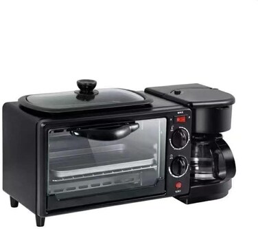 Jinou 3 in 1 breakfast maker (oven, griddle pan and coffe machine) made with premium quality maetrial and updated electronics - break fast machine Includes frying pan, oven and coffee maker
