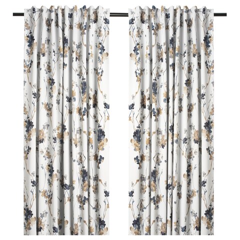 Room Darkening Curtains 1 Pair Light Beige Flowers 145X300 Cm