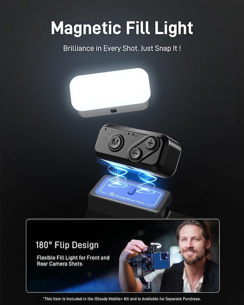 Hohem iSteady Mobile+ Kit Gimbal Stabilizer For Smartphone, 3-Axis Phone Gimbal With Fill Light, Ultra-Wide-Angle Mode, 600&deg; Inception, Vlog Stabilizer For Android And iPhone 15, 14, 13 Pro Max
