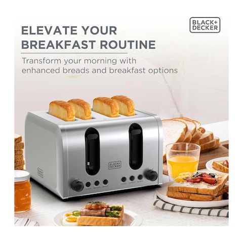 Black + Decker Toaster 4 Slices 2100 Watt - Silver - ET444
