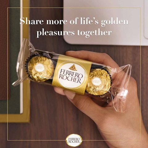 Ferrero Rocher Fine Crunchy Hazelnuts dipped in Smooth Milk Chocolate, Individually Wrapped in Elegant Gold Foil Wrapper, 3 Piece Pack, 37.5g