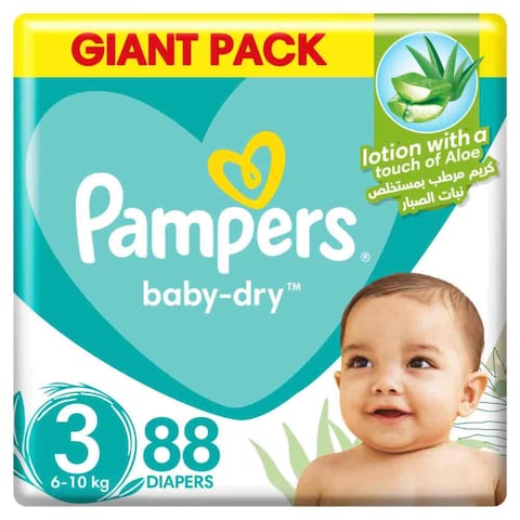 Pampers Baby-Dry Taped Diapers With Aloe Vera Lotion  Size 3 (6-10kg) 88 Diapers