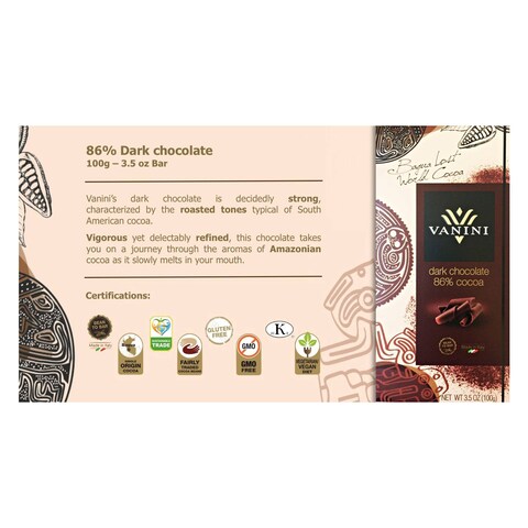 Vanini Fondente 86 Dark Chocolate 100G