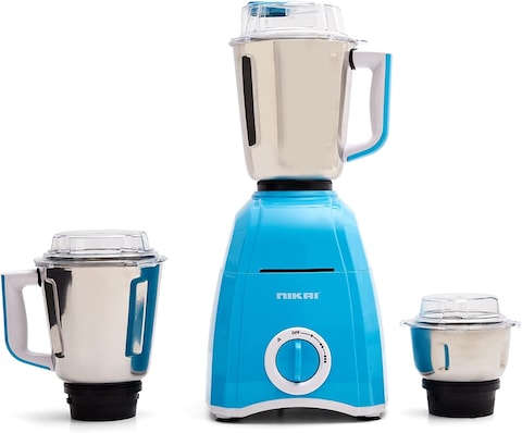 Nikai 900W Blender With 3 Jars, 1.5L Liquid Jar, 400ml Dry/Wet Jar, And 1L Dry/Wet Grinding Jar, Stainless Steel Blades And 3 Speed Settings, NB694A, Blue (6 Months Warranty)