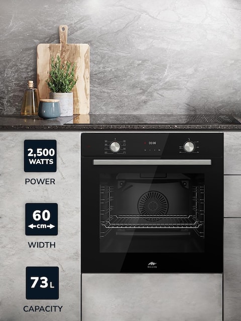 MILLEN MEO 6002 BL 73L Electric Oven - Energy Class A, 8 Cooking Modes, 60 cm, SCHOTT Double Glass Door, Glass finish, Mechanical and Touch Control with Timer, 3 Year Warranty