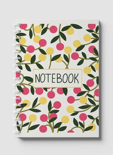Lowha Spiral Notebook With 60 Sheets And Hard Paper Covers With Berries Design, For Jotting Notes And Reminders, For Work, University, School