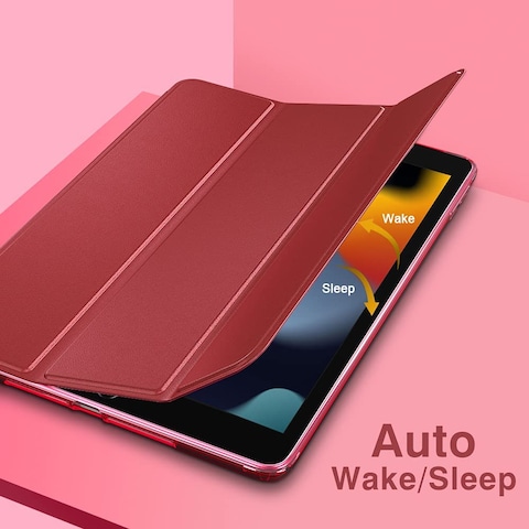 Moko Case Fit New iPad 8th Generation 10.2&quot; 2020 / 7th Gen 2019, 10.2 With Stand, Soft TPU Translucent Frosted Back Cover Slim Smart Shell For Inch, Auto Wake/Sleep, Red