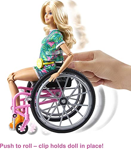 Barbie Fashionistas Doll #165, With Wheelchair &amp; Long Blonde Hair Wearing Tropical Romper, Orange Shoes &amp; Lemon Fanny Pack, Toy For Kids 3 To 8 Years Old