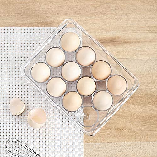 Egg Holder, Fridge Organizer Plastic Storage Box   Egg Tray with Lid for 12 Eggs, BPA-Free and Stackable Holder (Clear)