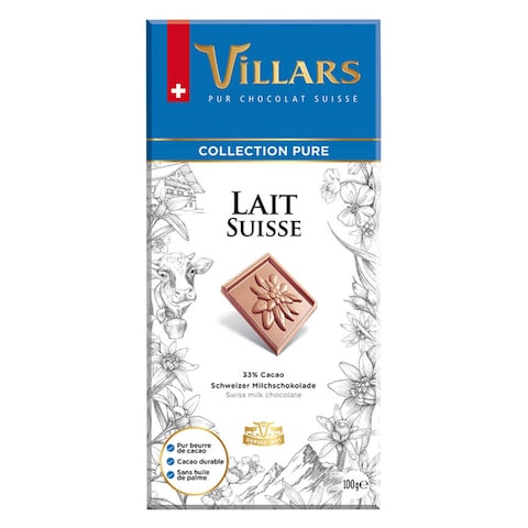 Villars Swiss Milk Pure Chocolate Bar 100g