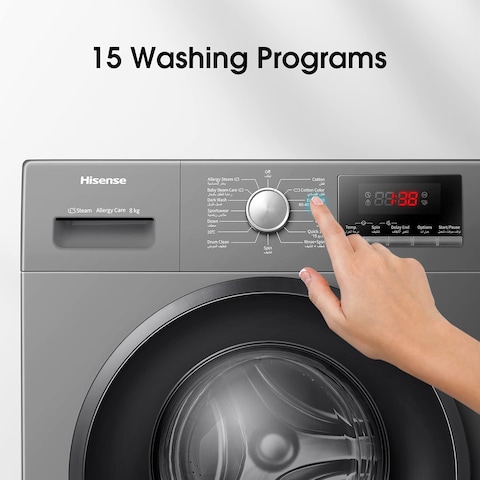 Hisense 8Kg Front Loading Washing Machine, 1200 RPM, Silver, WFPV8012EMT, 1-Year Full Warranty (Installation Not Included)