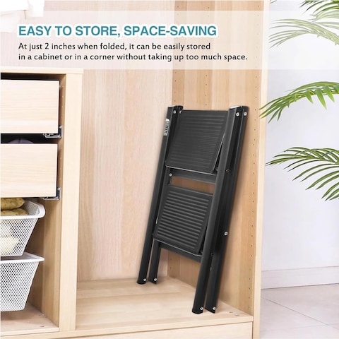 HEXAR&reg; Multipurpose Step Ladder Folding Ladder with Anti-Slip Pedal Folding Step Stool Portable Lightweight Foldable Stepladder for Home Kitchen Library Office 150 KG Capacity (2 STEPS)