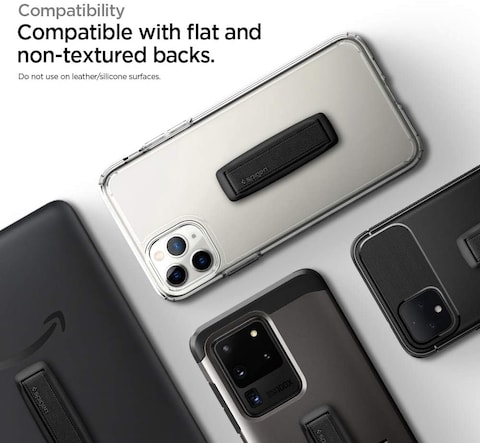 Spigen Flex Strap Cell Phone Grip/Universal Grip/Smartphone Holder Soft Elastic Strap Holder Designed for All Smartphones and Tablets - Black