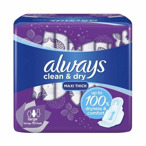 Buy Always Dryness And Comfort Thick Large Sanitary Pads With Wings White 10 count in Kuwait