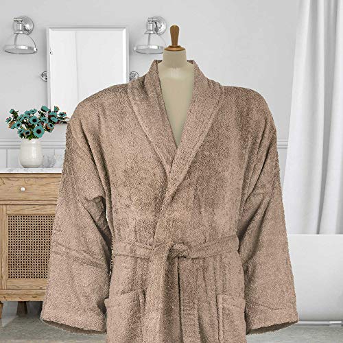 Lushh Shawl Bathrobe for Women and Men Terry Bathrobe - Spa Hotel Bath Robe -Highly Absorbent, Lightweight with Pockets &ndash; Unisex , Dark Beige (L/XL)