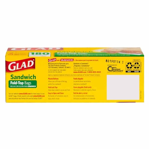 GLAD SANDWICH FOLD TOP BAGS  13.5CMX16CM  X180