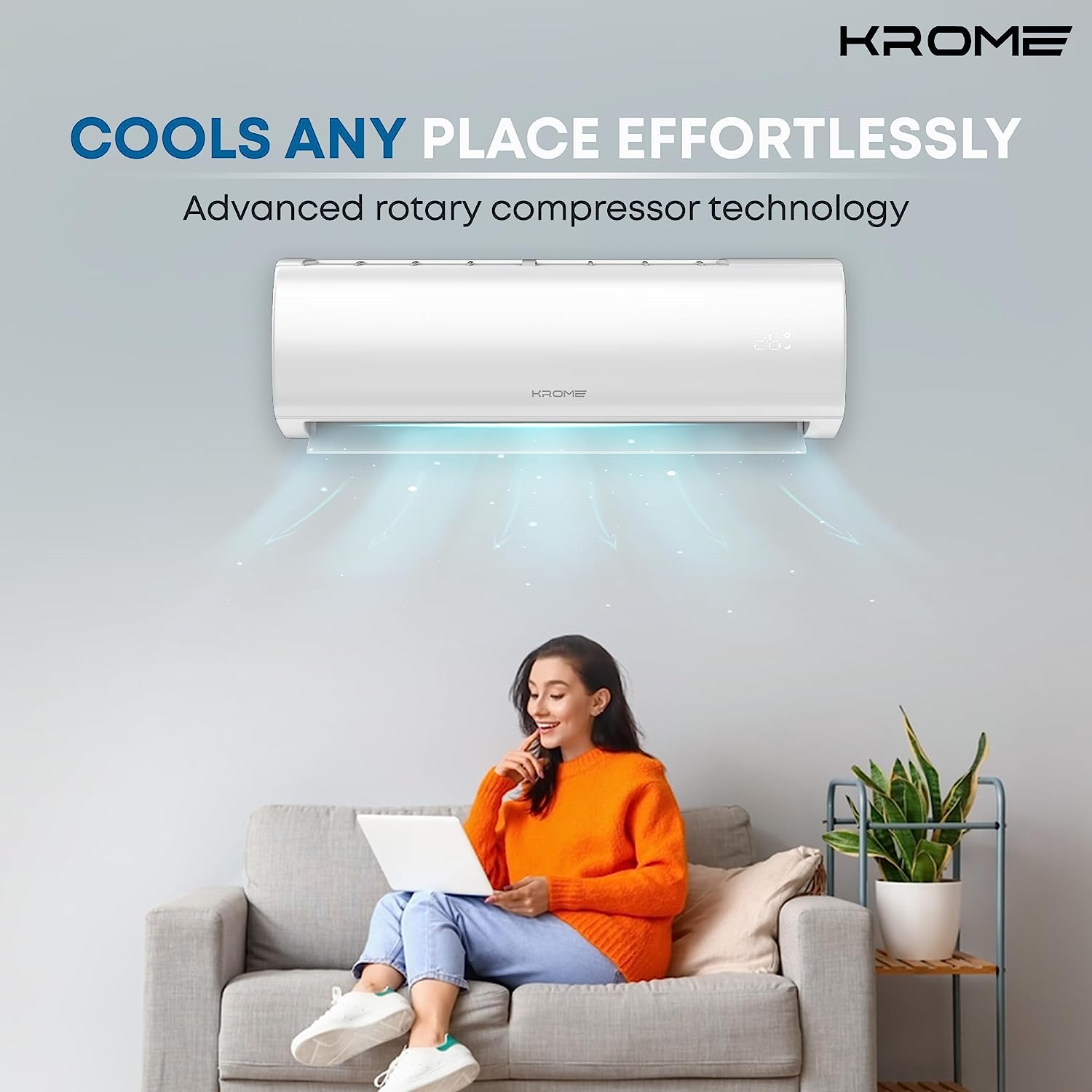 Krome 2.5 Ton AC, Split Air Conditioner With Advanced Rotary Compressor Technology, 30000 BTU, Low Noise, Environment Friendly R-410a, Smooth And Stable Operations, White, KR-AR30TT3